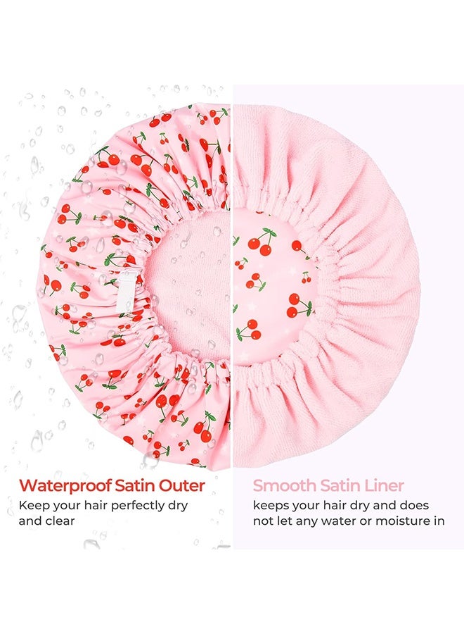 Shower Cap, Double Layer Elastic Adjustable Caps, Shower Caps for Long Thick Hair - Image 4
